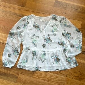 LOFT Floral V-neck Peplum Top White Floral Size XS Petite